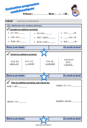 Additionner des nombres décimaux - Examen Evaluation progressive : 5eme Primaire - PDF à imprimer