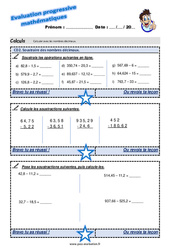 Soustraire des nombres décimaux - Examen Evaluation progressive : 5eme Primaire - PDF à imprimer