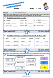 Multiplier un nombre décimal par un multiple de 10, 100 et 1 000 - Examen Evaluation progressive : 5eme Primaire - PDF à imprimer