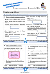 Résoudre des problèmes utilisant la proportionnalité - Examen Evaluation progressive : 5eme Primaire - PDF à imprimer