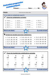 Les tables de multiplication jusqu’à 9 - Examen Evaluation progressive : 5eme Primaire - PDF à imprimer