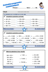 Multiplier par un multiple de 10, 100, 1000 - Examen Evaluation progressive : 5eme Primaire - PDF à imprimer