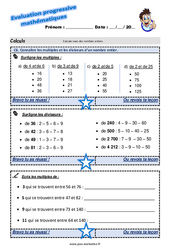 Connaître les multiples et les diviseurs d’un nombre entier - Examen Evaluation progressive : 5eme Primaire - PDF à imprimer