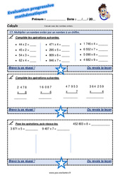 Multiplier un nombre entier par un nombre à un chiffre - Examen Evaluation progressive : 5eme Primaire - PDF à imprimer