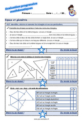 Identifier, décrire et nommer le triangle et ses cas particuliers - Examen Evaluation progressive : 5eme Primaire - PDF à imprimer