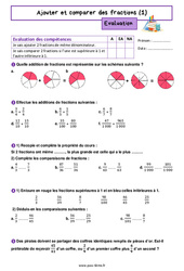 Ajouter et comparer des fractions (1) - Évaluation de  : 6eme Primaire - PDF à imprimer