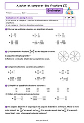 Ajouter et comparer des fractions (2) - Évaluation de  : 6eme Primaire - PDF à imprimer