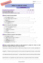 Modes et temps des verbes - Examen Evaluation de conjugaison pour la  : 6eme Primaire - PDF à imprimer