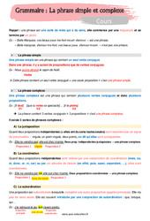 La phrase simple et complexe - Cours : 1ere Secondaire - PDF à imprimer