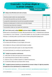 La phrase simple et complexe - Exercices avec les corrigés : 1ere Secondaire - PDF à imprimer