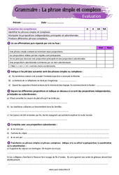 La phrase simple et complexe - Examen Evaluation avec la correction : 1ere Secondaire - PDF à imprimer