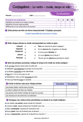 Le verbe - mode, temps et voix - Examen Evaluation avec la correction : 1ere Secondaire - PDF à imprimer