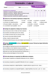 L’adjectif - Examen Evaluation avec la correction : 1ere Secondaire - PDF à imprimer