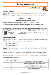 Division euclidienne - Cours : 1ere Secondaire - PDF à imprimer
