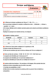 Division euclidienne - Examen Evaluation avec la correction : 1ere Secondaire - PDF à imprimer