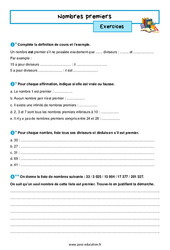 Nombres premiers - Exercices avec les corrigés : 1ere Secondaire - PDF à imprimer