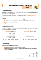 Nombres décimaux et opérations - Cours : 1ere Secondaire - PDF à imprimer