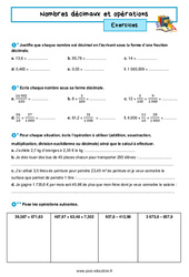 Nombres décimaux et opérations - Exercices avec les corrigés : 1ere Secondaire - PDF à imprimer