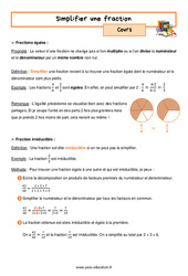 Simplifier une fraction - Cours : 1ere Secondaire - PDF à imprimer