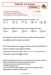 Simplifier une fraction - Examen Evaluation avec la correction : 1ere Secondaire - PDF à imprimer