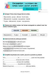 Pouvoir, vouloir, prendre au présent - Exercices de conjugaison : 2eme Primaire - PDF à imprimer