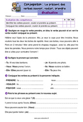 Pouvoir, vouloir, prendre au présent - Évaluation de conjugaison : 2eme Primaire - PDF à imprimer
