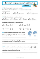Comparer, ranger, encadrer des fractions - Exercices avec les corrigés : 1ere Secondaire - PDF à imprimer