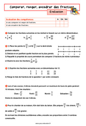 Comparer, ranger, encadrer des fractions - Examen Evaluation avec la correction : 1ere Secondaire - PDF à imprimer