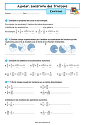 Ajouter, soustraire des fractions - Exercices avec les corrigés : 1ere Secondaire - PDF à imprimer
