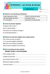 Les formes de phrase - Exercices de grammaire : 2eme Primaire - PDF à imprimer