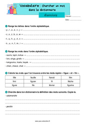Chercher dans dictionnaire - Exercices de vocabulaire : 2eme Primaire - PDF à imprimer