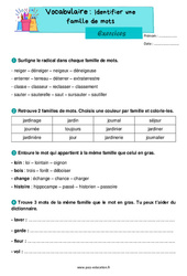 Identifier une famille de mots - Exercices de vocabulaire : 2eme Primaire - PDF à imprimer