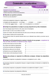Les prépositions - Examen Evaluation avec la correction : 1ere Secondaire - PDF à imprimer