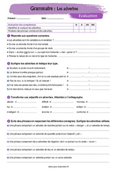 Les adverbes - Examen Evaluation avec la correction : 1ere Secondaire - PDF à imprimer