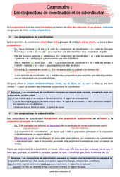 Les conjonctions de coordination et de subordination - Cours : 1ere Secondaire - PDF à imprimer