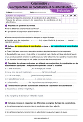 Les conjonctions de coordination et de subordination - Examen Evaluation avec la correction : 1ere Secondaire - PDF à imprimer