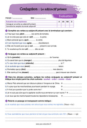Le subjonctif présent - Examen Evaluation avec la correction : 1ere Secondaire - PDF à imprimer