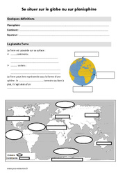 Se situer sur le globe ou sur planisphère - Cours, Leçon : 3eme Primaire - PDF gratuit à imprimer
