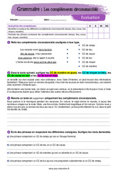 Les compléments circonstanciels - Examen Evaluation avec la correction : 1ere Secondaire - PDF à imprimer