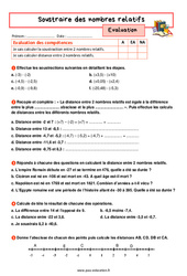 Soustraire des nombres relatifs - Examen Evaluation avec la correction : 1ere Secondaire - PDF à imprimer