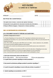 Le temps de la république  - Examen Evaluation + Bilan : 5eme Primaire - PDF à imprimer