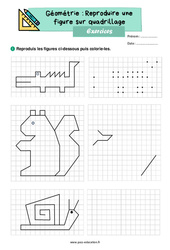 Reproduire une figure sur quadrillage - Exercices de géométrie : 2eme Primaire - PDF à imprimer
