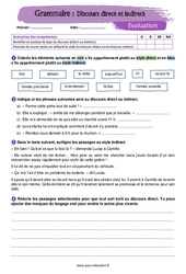 Discours direct et indirect - Examen Evaluation avec la correction : 1ere Secondaire - PDF à imprimer