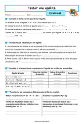 Tester une égalité - Exercices avec correction : 1ere Secondaire - PDF à imprimer