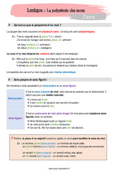 La polysémie des mots - Cours : 1ere Secondaire - PDF à imprimer
