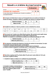 Résoudre un problème de proportionnalité - Examen Evaluation avec la correction : 1ere Secondaire - PDF à imprimer
