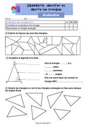 Identifier et décrire les triangles - Évaluation : 2eme Primaire - PDF à imprimer