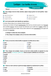 Les familles de mots - Exercices avec les corrigés : 1ere Secondaire - PDF à imprimer