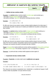 Additionner et soustraire des nombres relatifs - Cours : 2eme Secondaire - PDF à imprimer