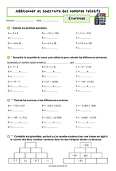 Additionner et soustraire des nombres relatifs - Exercices avec les corrigés : 2eme Secondaire - PDF à imprimer